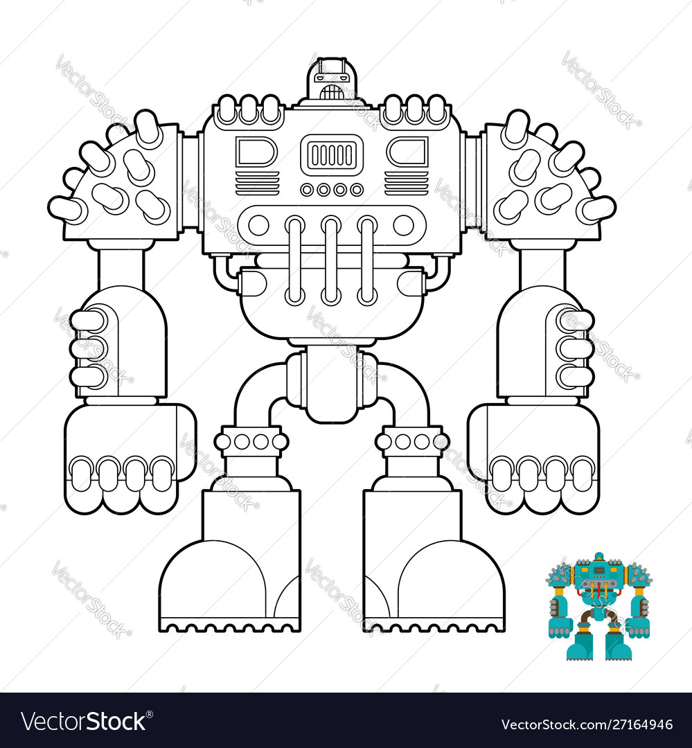 Robot coloring book cyborg warrior future vector image