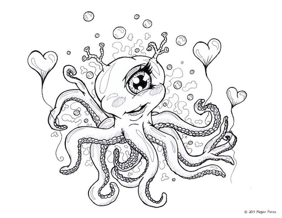 Cycloptopus coloring book page adult coloring cyclops octopus tentacles digital file instant download digital coloring page