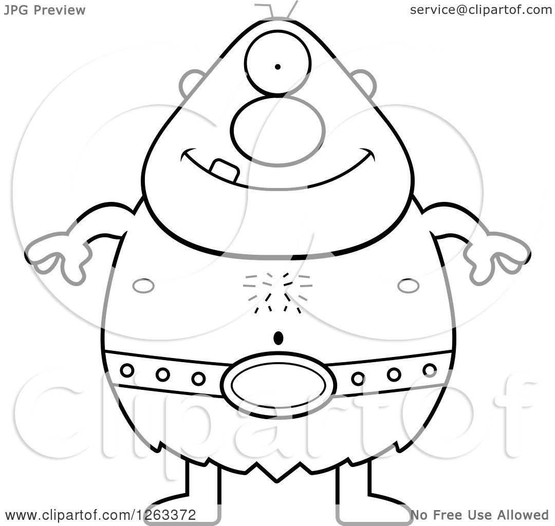 Clipart of a black and white cartoon happy cyclops man