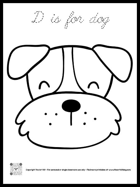 D is for dog coloring page dotted font â the art kit