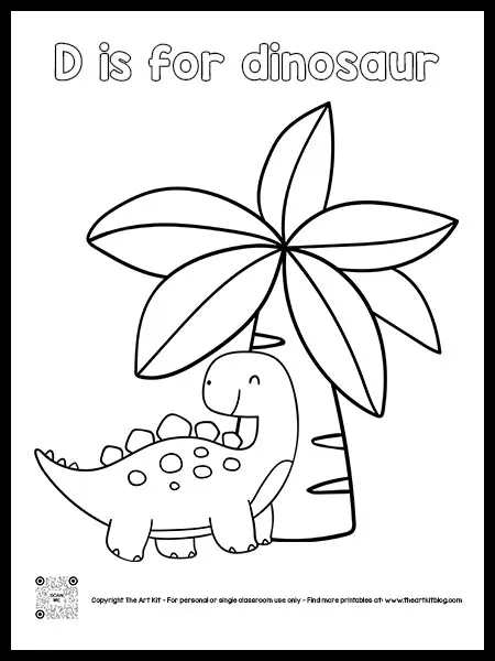 D is for dinosaur coloring page bubble font â the art kit