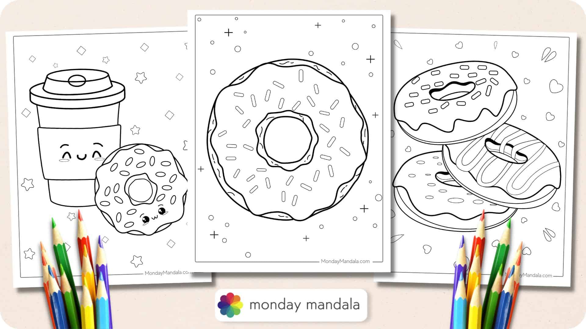 Donut coloring pages free pdf printables