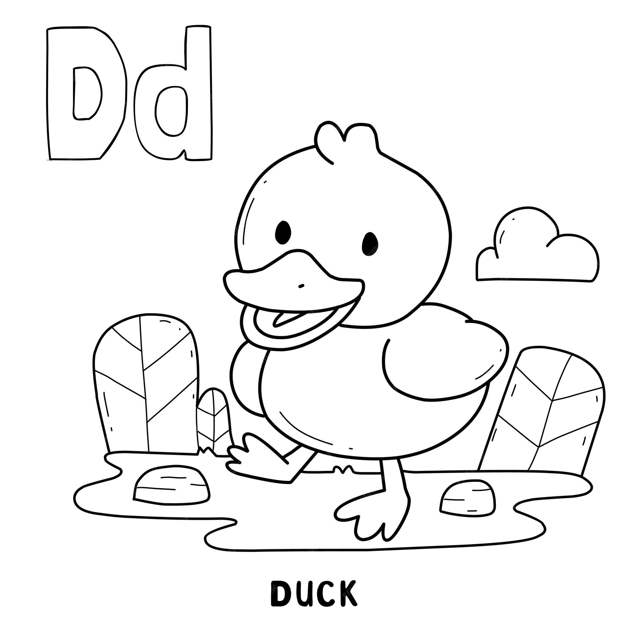 Premium vector alphabet animal duck for coloring with word hand drawn letter animal cartoon