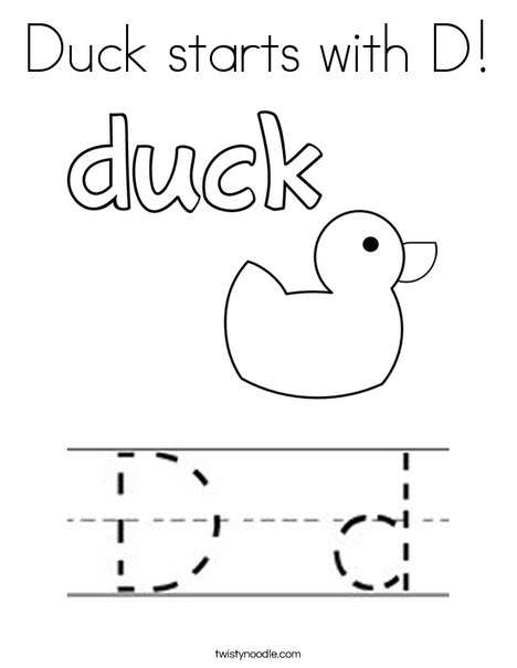 Duck starts with d coloring page