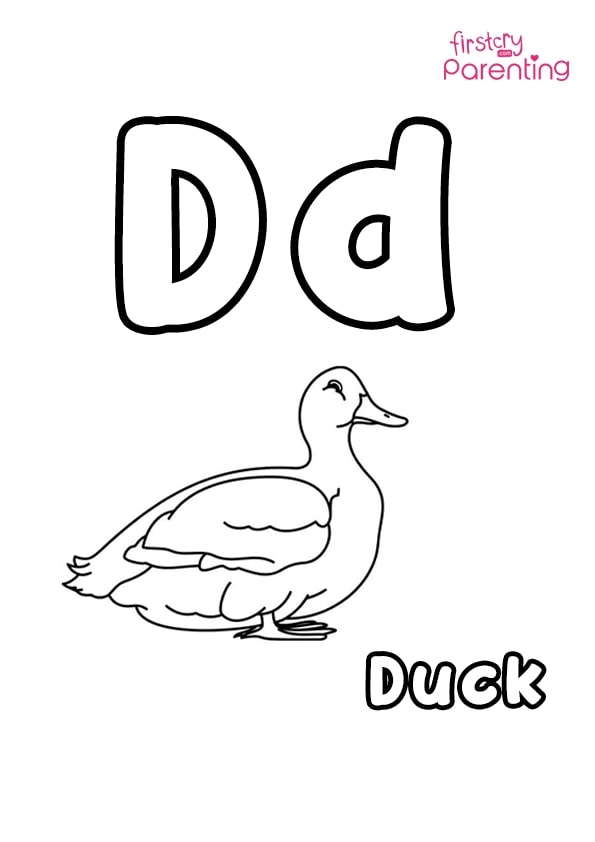 D for duck coloring page for kids