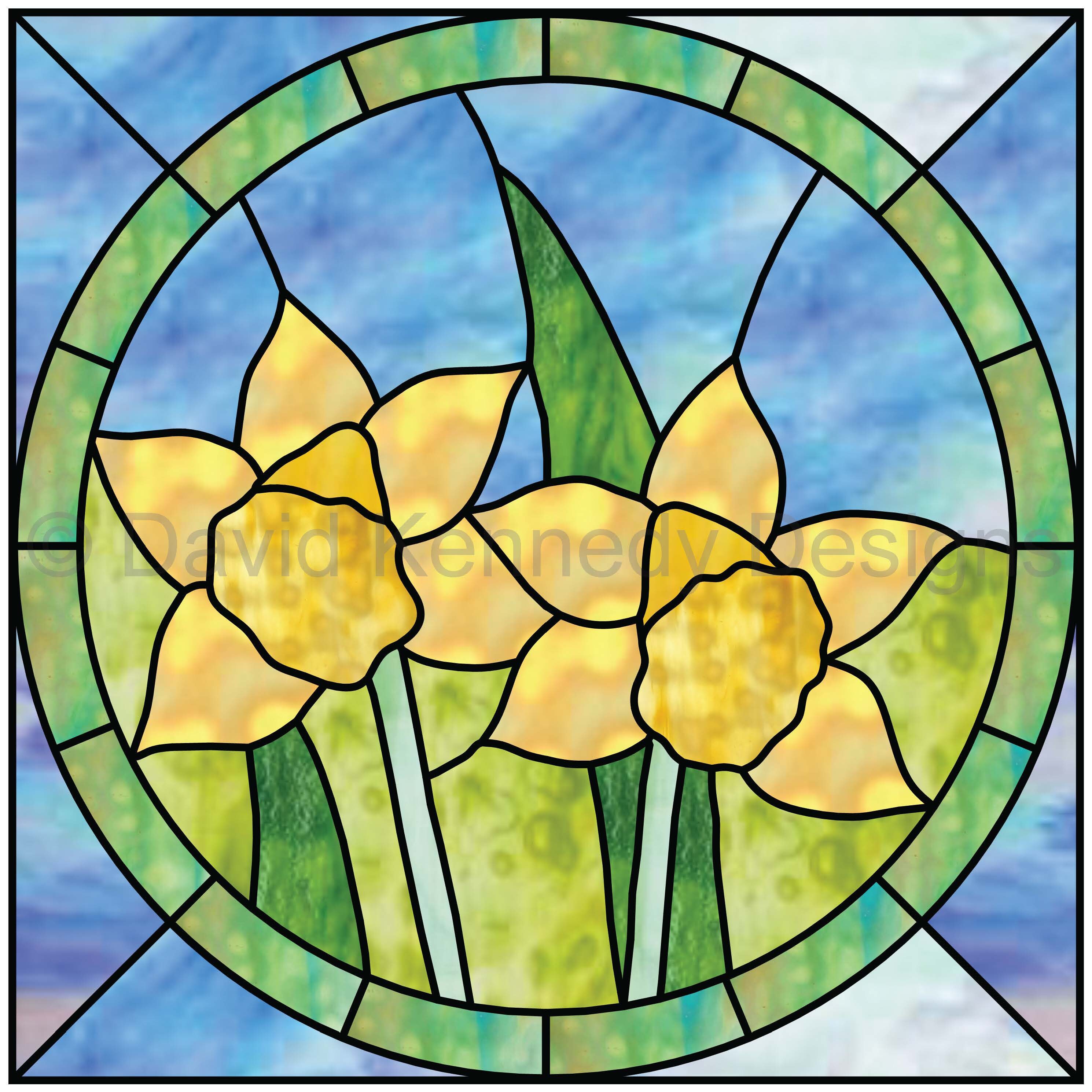 Two daffodils stained glass pattern david kennedy designs instant download
