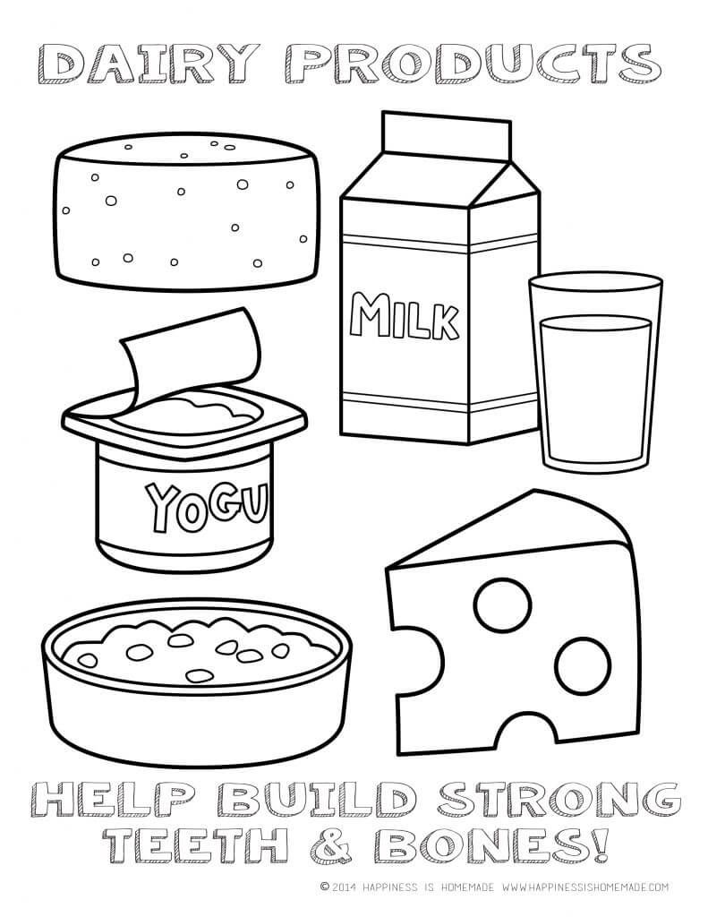 Dairy foods coloring page preschool food no dairy recipes food coloring pages
