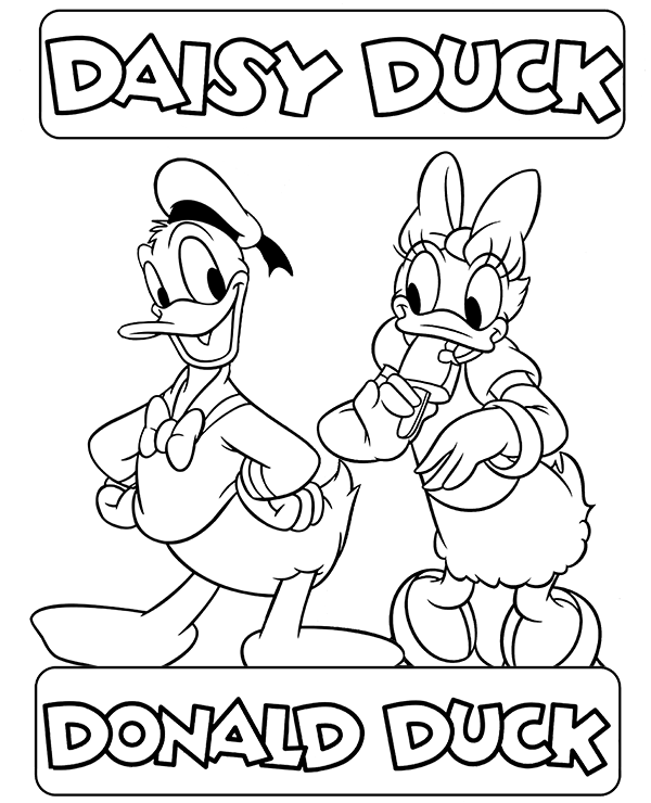 Donald duck and daisy on printable coloring page