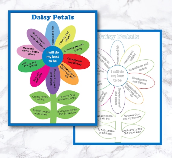 Girl scout daisy petals chart promise and law coloring pages daisy girl scout daisy petals troop handout activity letter size