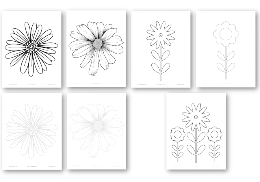 Printable daisy coloring pages and art templates