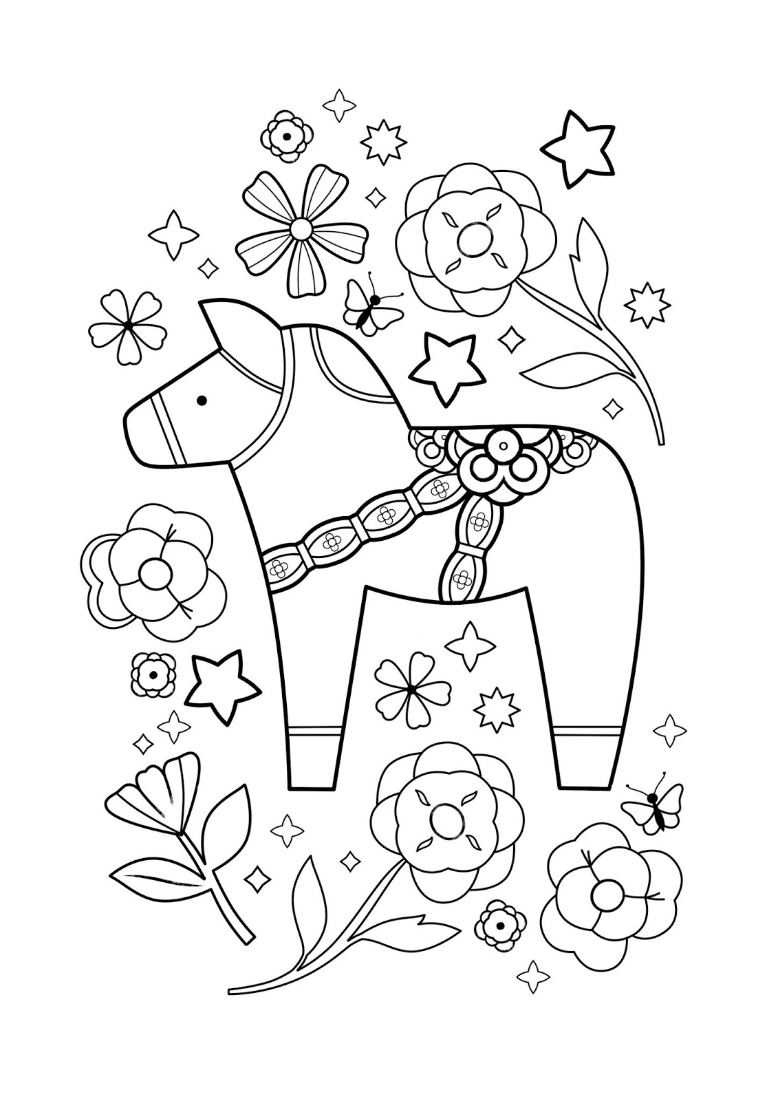 Carly watts art illustration dala horse colouring sheet