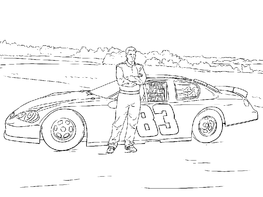 Dale earnhardt jr with his car coloring page
