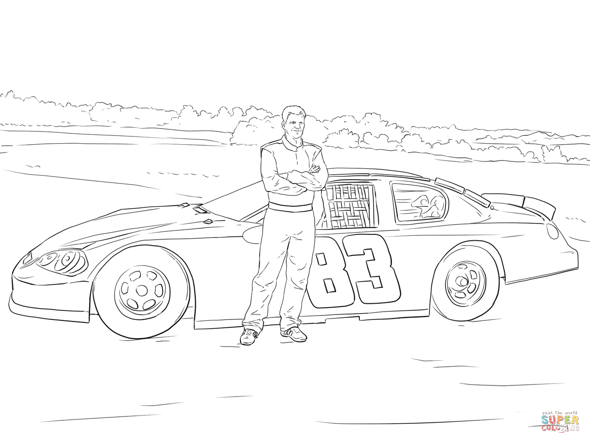 Dale earnhardt jr with his car coloring page free printable coloring pages