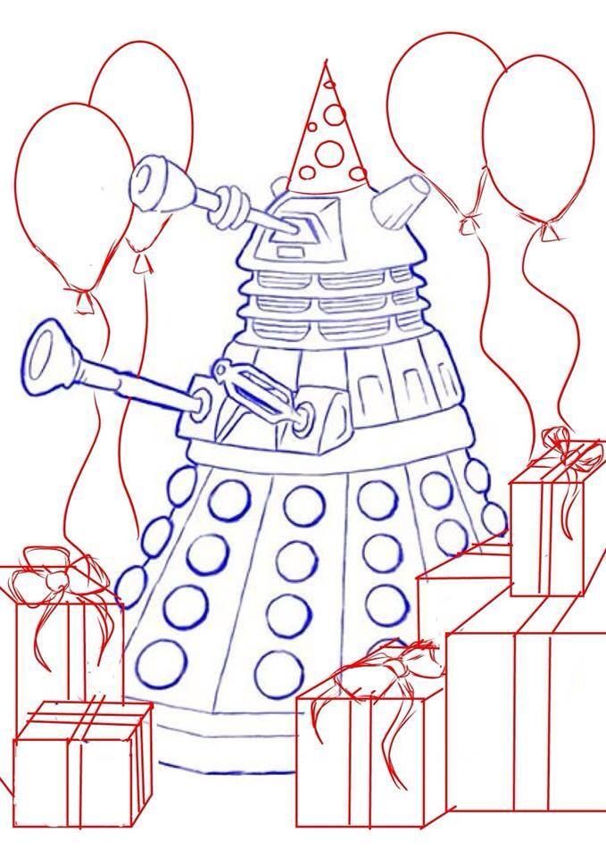 Dalek coloring page doctor who happy birthday doctor who birthday coloring pag