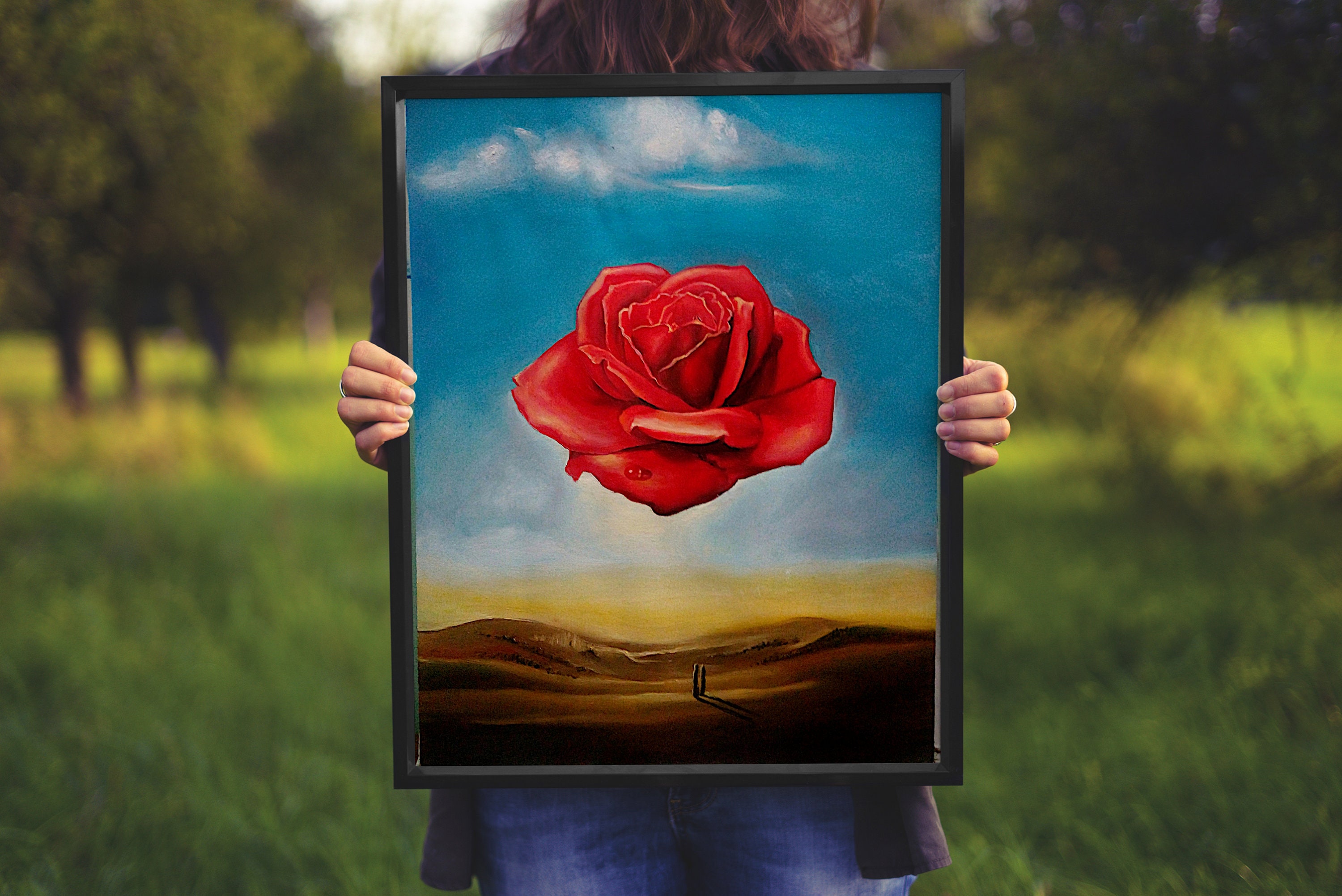 The meditative rose by salvador dali print art poster framed large canvas portrait painting exhibition bull cat wall art