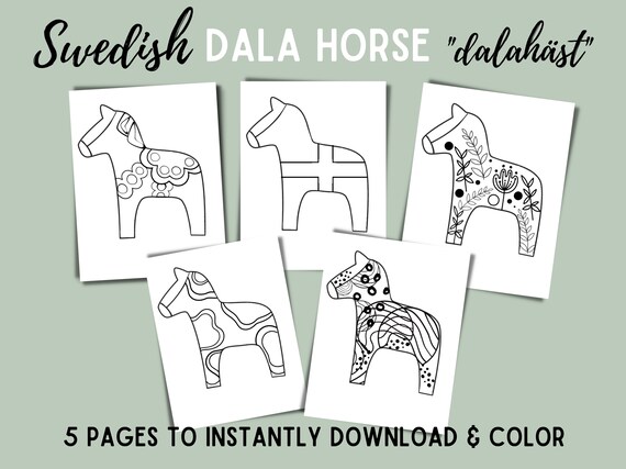 Printable coloring pages dala horse designs digital download instant download