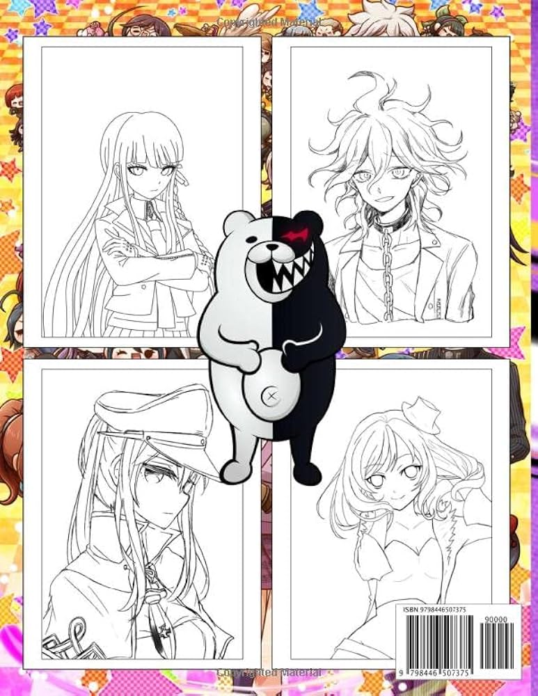 Danganránpa coloring book danganránpa coloring pages filled with danganránpa figures weapons and more for hours of fun stress relieving and relax for kids by lien tripp