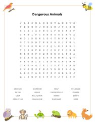 Dangerous animals word search