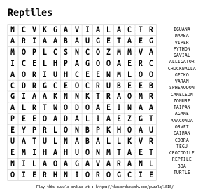 Dangerous animals word search