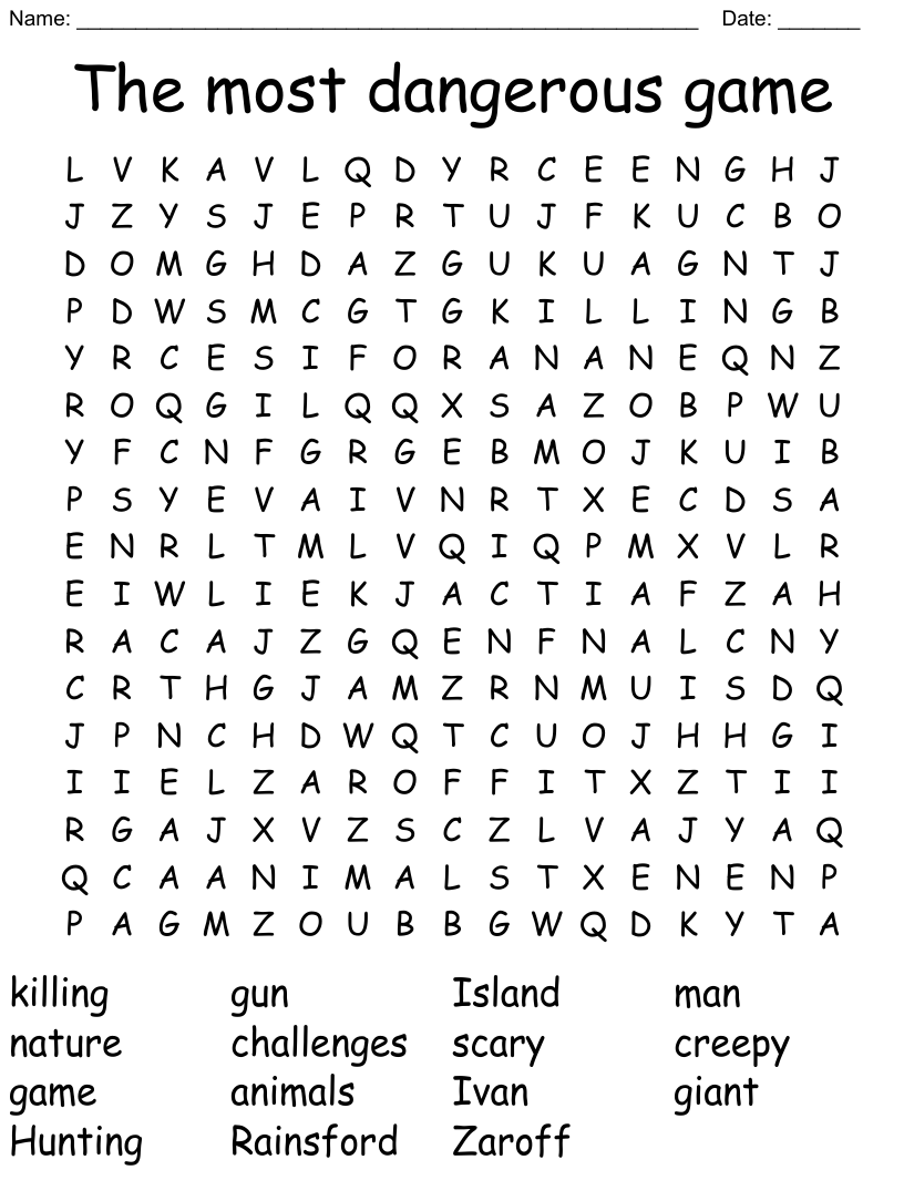 The most dangerous game word search