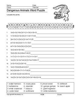 Dangerous animals word search and word scramble worksheet packet