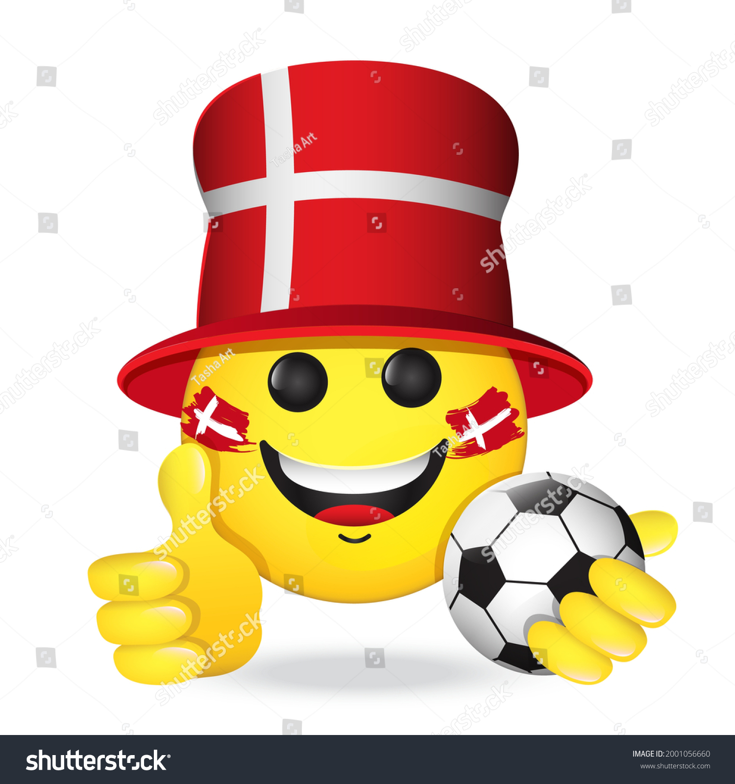 Football fan emoji danish flag colors stock vector royalty free