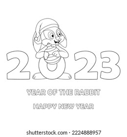Colorless cartoon rabbit numbers black stock