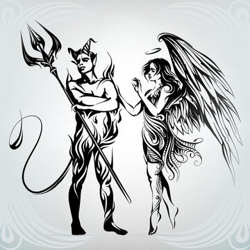 Angel and demon in ornament vector