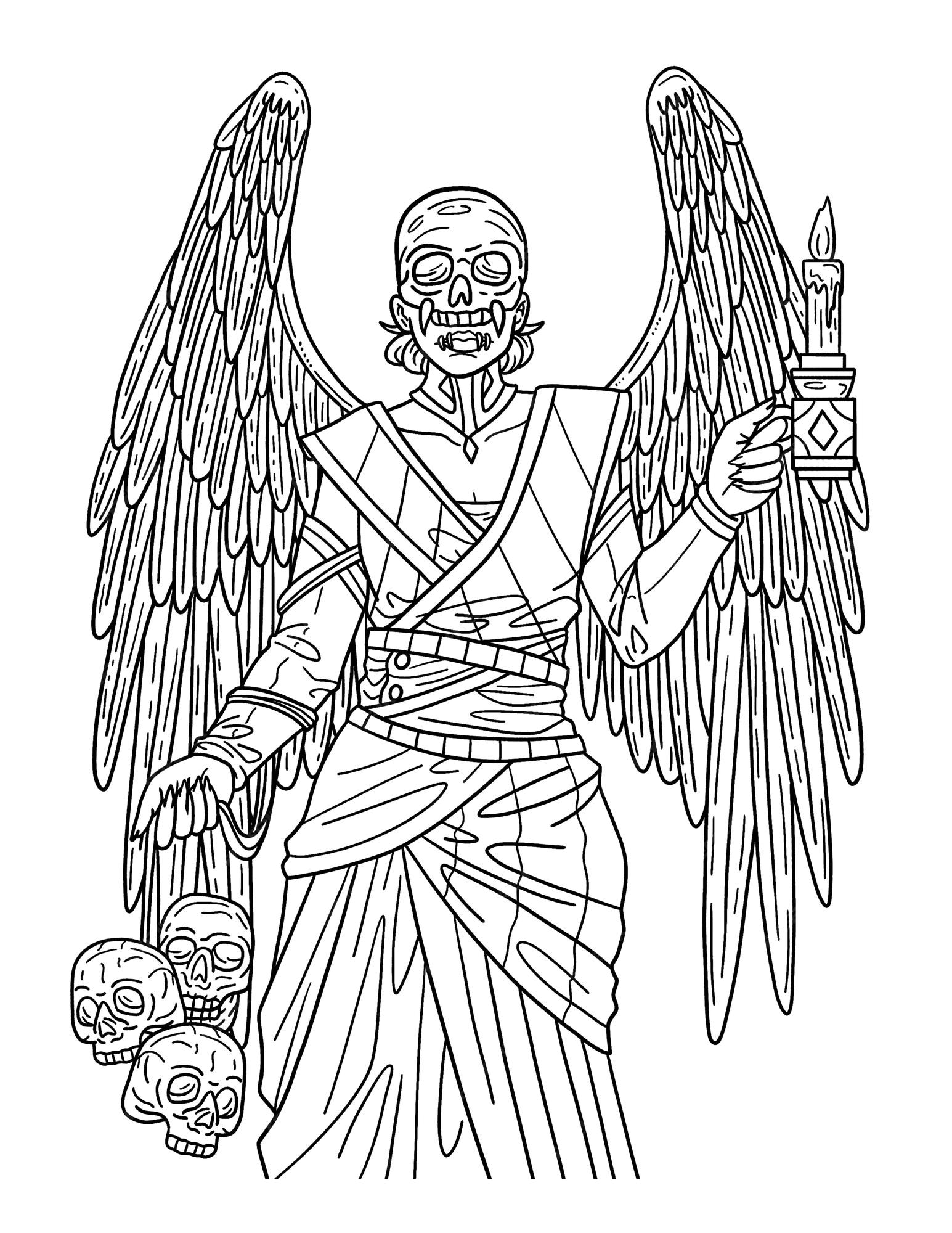 Premium vector halloween angel of death isolated coloring page