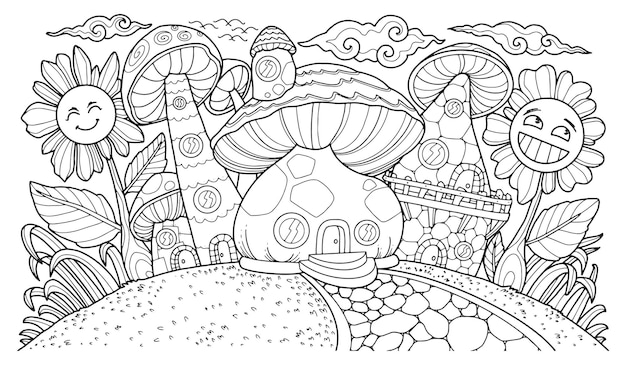 Premium vector fantasy illustration for coloring page adult