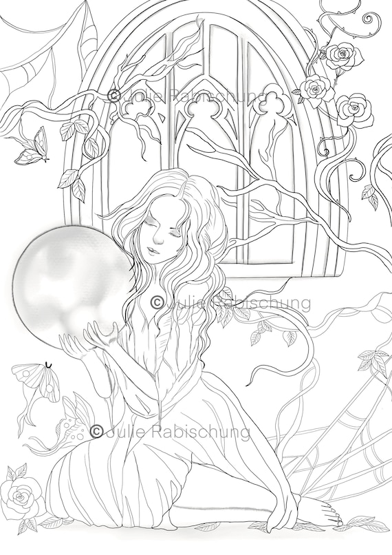 Gothic fantasy coloring page digital printable lineart coloring page adult gothic fantasy coloring page adult coloring