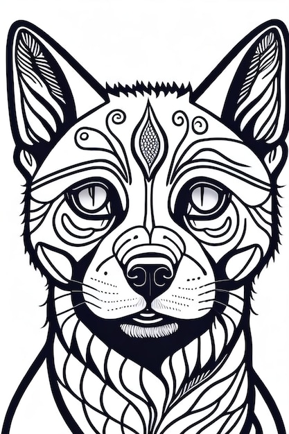 Premium ai image coloring page for adults bold lines dark lines mandala puppy body mandala cat face