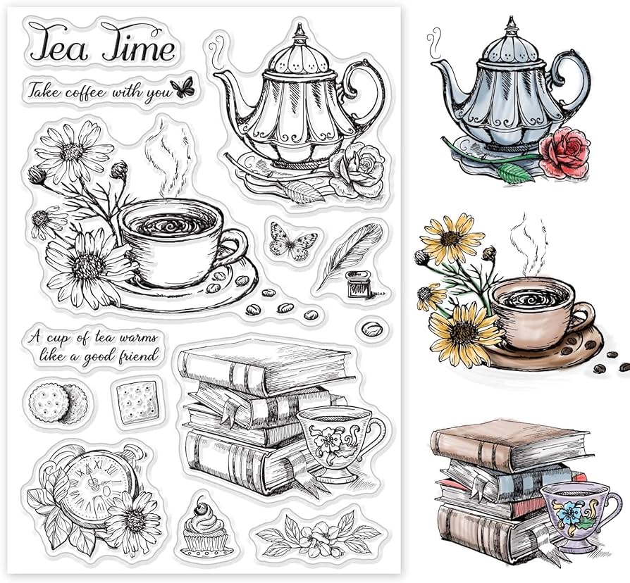 Buy globleland sheet afternoon tea and book clear stamp cafe and teapot transparent silicone stamp pocket watch and flower stamp for scrapbook journal card makg onle at low prices dia