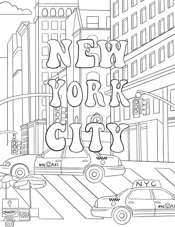 Nyc printable coloring page for kids adults instant download
