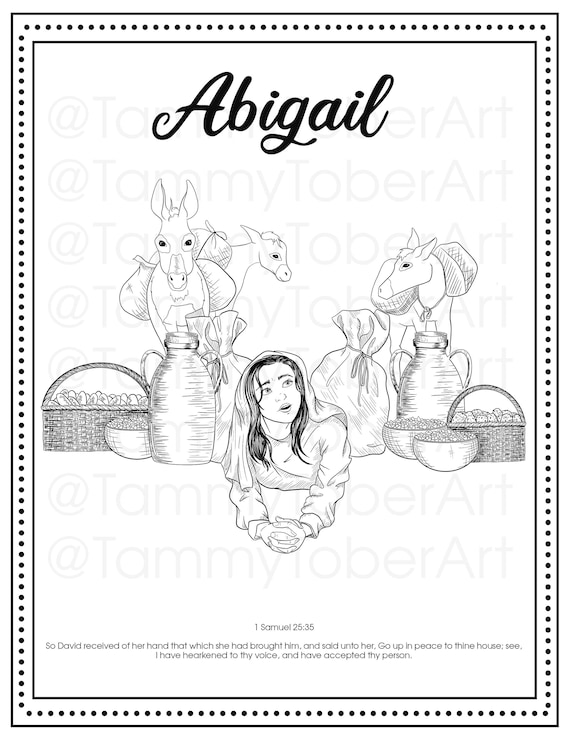 Women of the bible abigail coloring page printable download king james bible kjv coloring sheet sunday school or adult christian coloring instant download