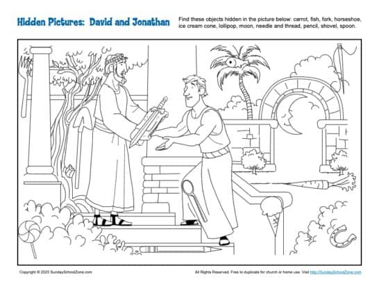 Free david and jonathan bible activities on sunday school zone