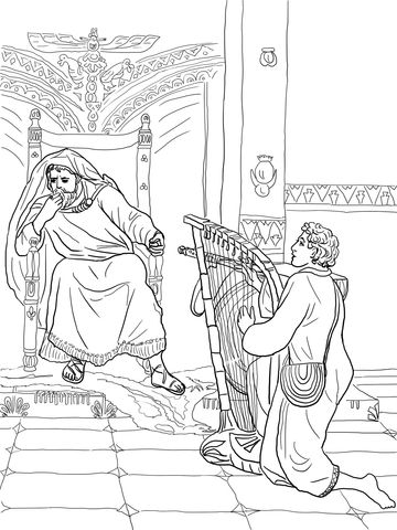 David plays the harp for saul coloring page bible coloring pages bible coloring bible crafts