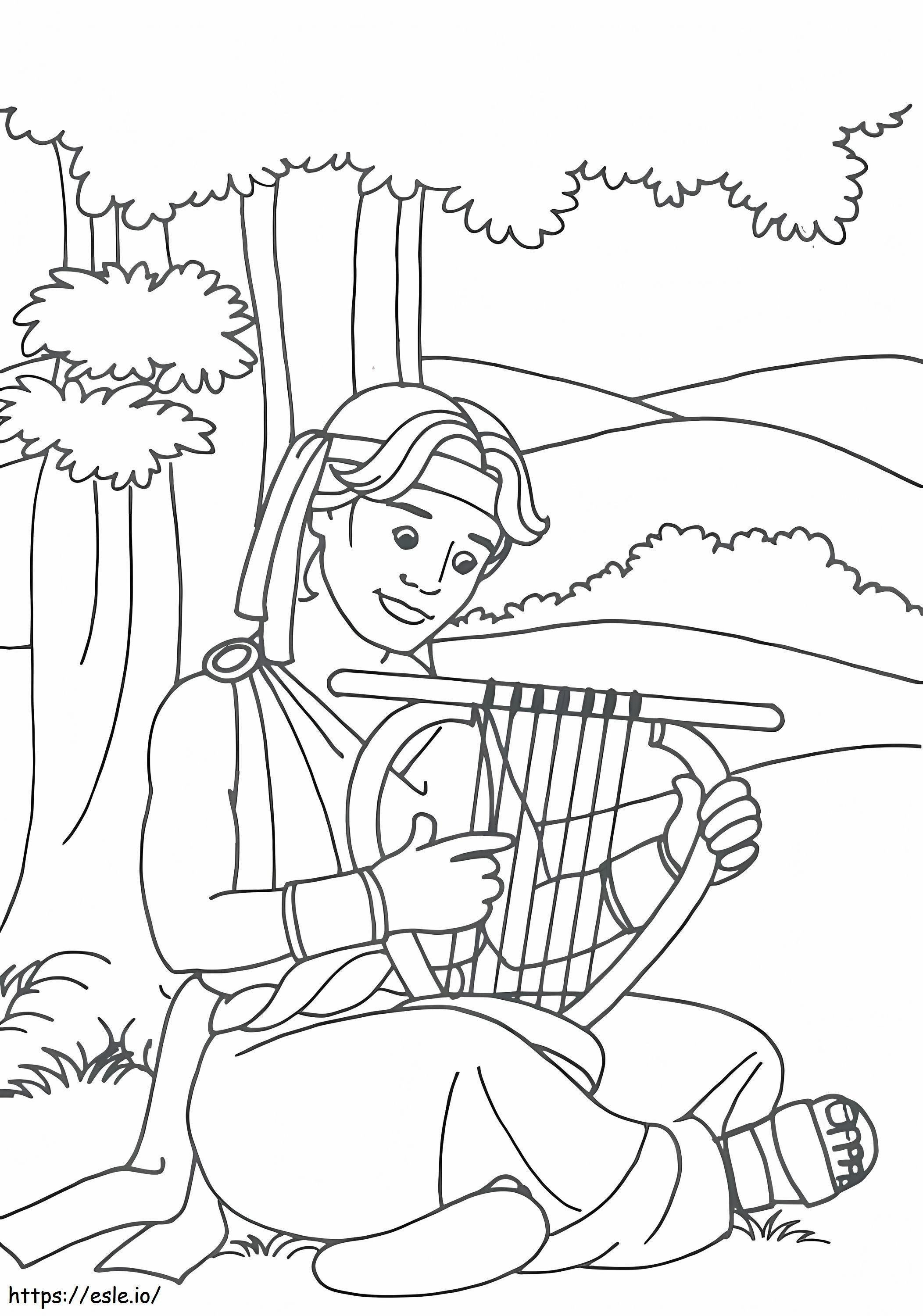 Playing harp coloring page