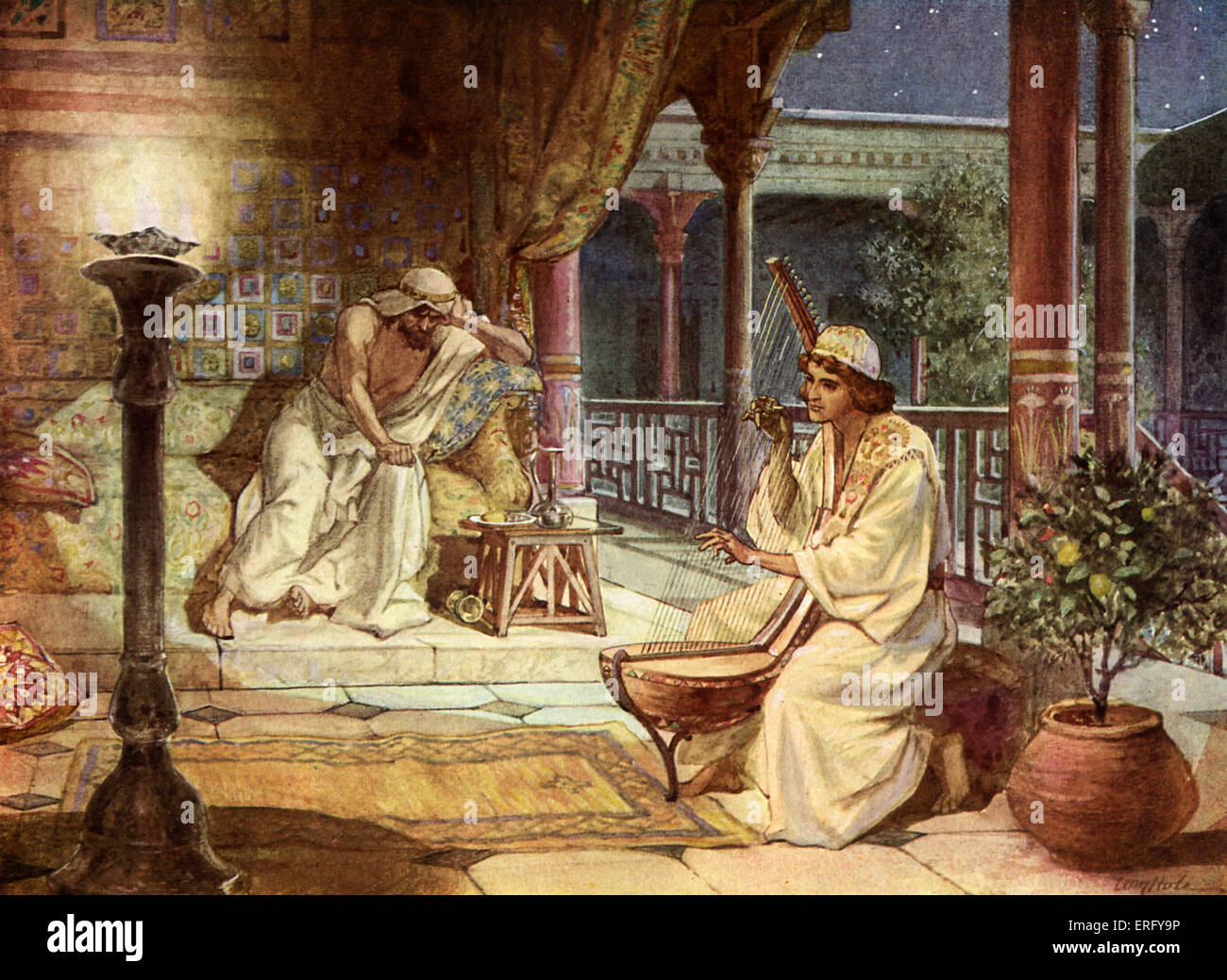 David playing on the harp for saul to calm his moods i samuel and it came to pass when the evil spirit from god was upon saul that david