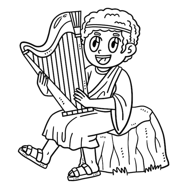 Premium vector christian david playing the harp isolated coloring