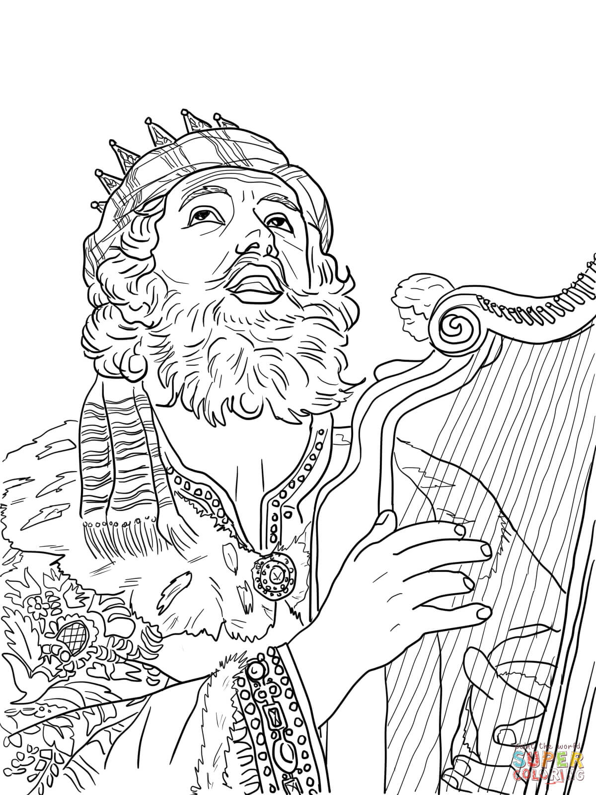 Dibujo de el rey david toca el arpa para colorear dibujos para colorear imprimir gratis
