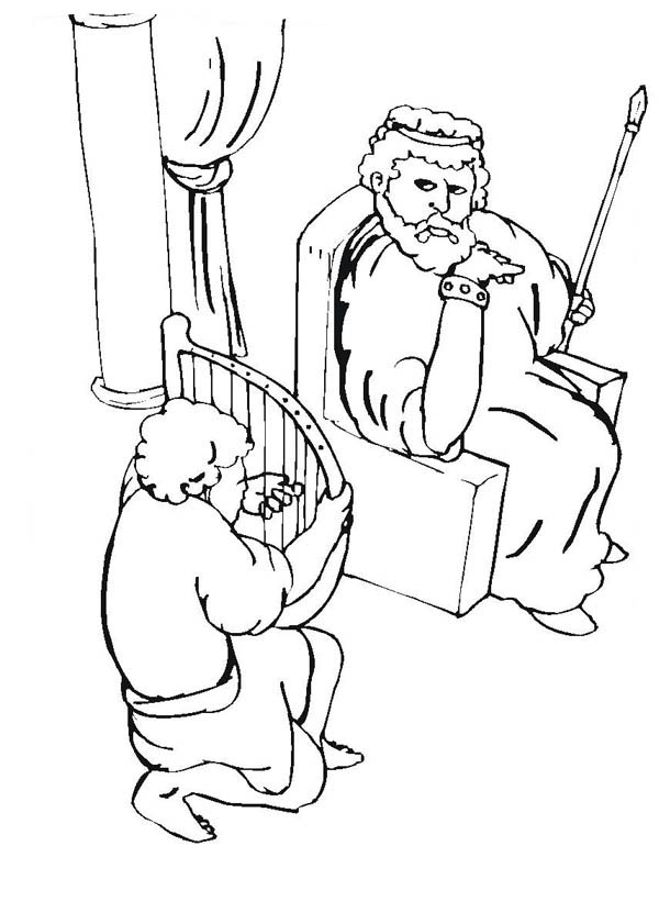 David plays harp for king saul coloring page