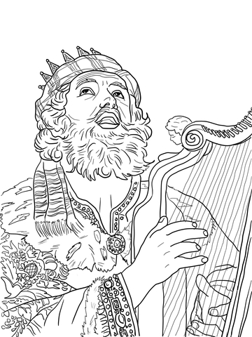 Dibujo de el rey david toca el arpa para colorear dibujos para colorear imprimir gratis