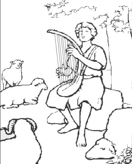 Dibujos cristianos para colorear david tocando el arpa para colorear