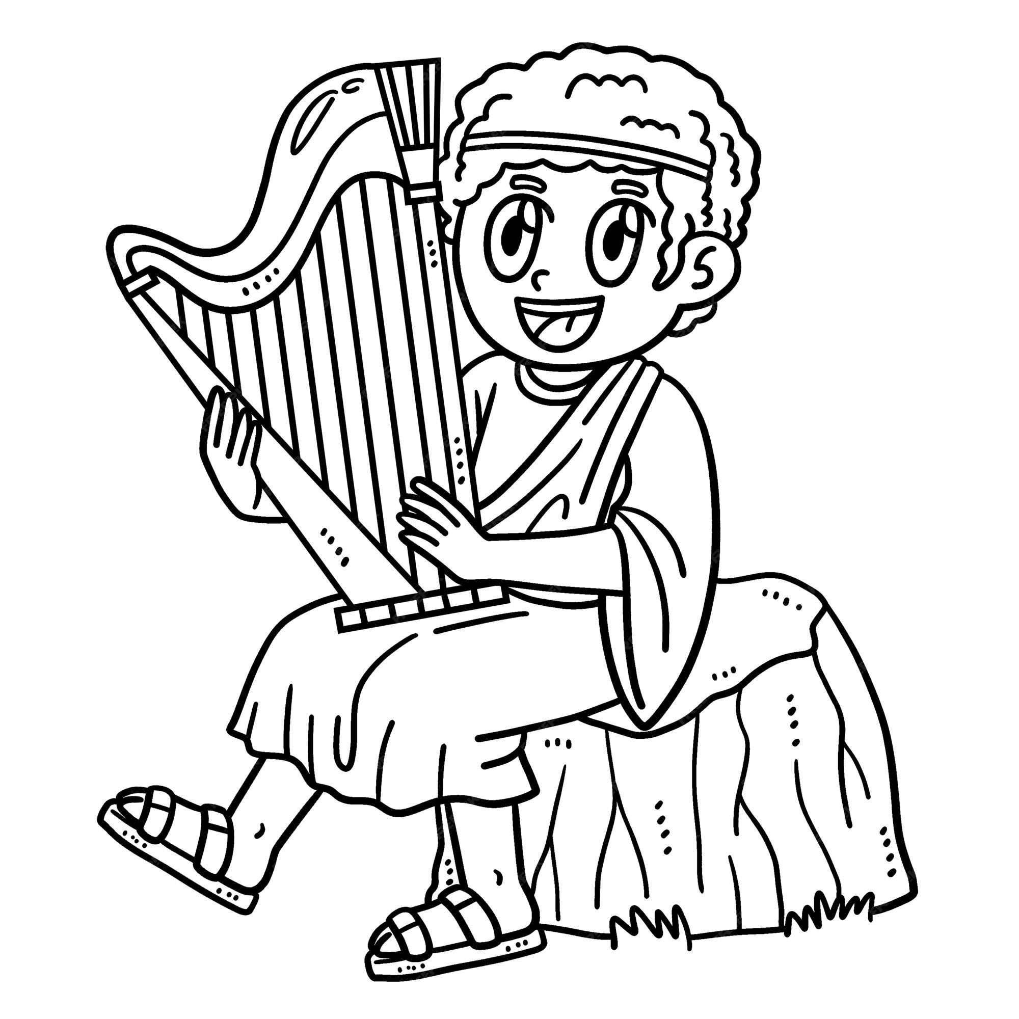 Premium vector christian david playing the harp isolated coloring