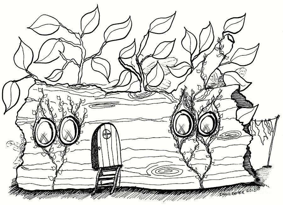 Wash day hollow log fairy home drawing by dawn boyer
