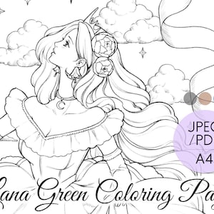 Dawn princess line drawing coloring page coloring page for adult instant download a size lana green art jpeg pdf