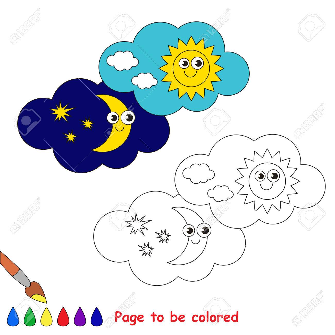 Day and night in vector cartoon to be colored coloring book for children royalty free svg cliparts vectors and stock illustration image