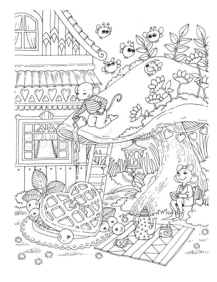 Nice little town valentines day adult coloring book coloring pages pdf coloring book printable tatiana bogema