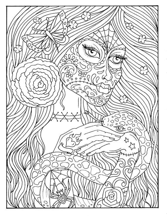 Pages day of the dead girls digital coloring book coloring pages digi stamp adult coloring halloween